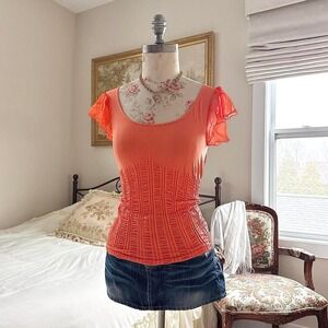 Orange fairy flutter top Y2K bebe ruched top size medium